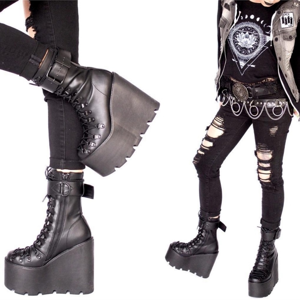 Current Mood Black Platform Combat Boots - Picture 6 of 7